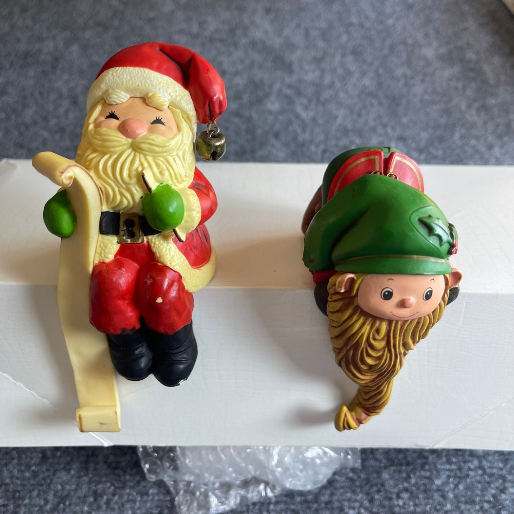 Vintage Hallmark Christmas Shelf Sitter Set Santa Claus and Elf Mantel Decor